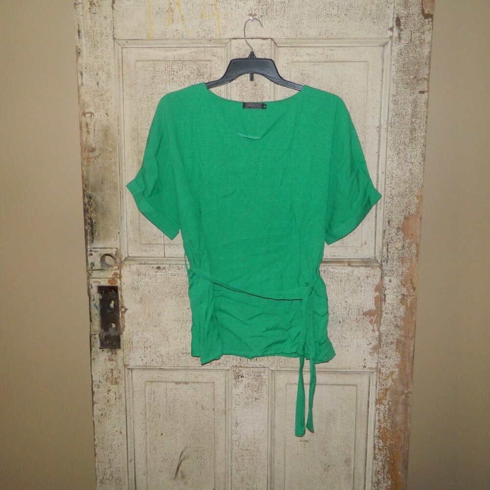 Amaryllis Linen Blend V Neck Belted Blouse Size XL (RR-26)